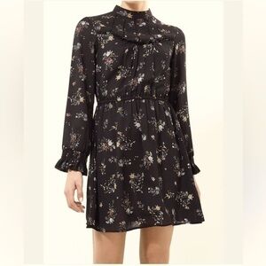 2/$50 Brave Soul High Neck Long Sleeves Printed Mini Dress, Black Floral Women